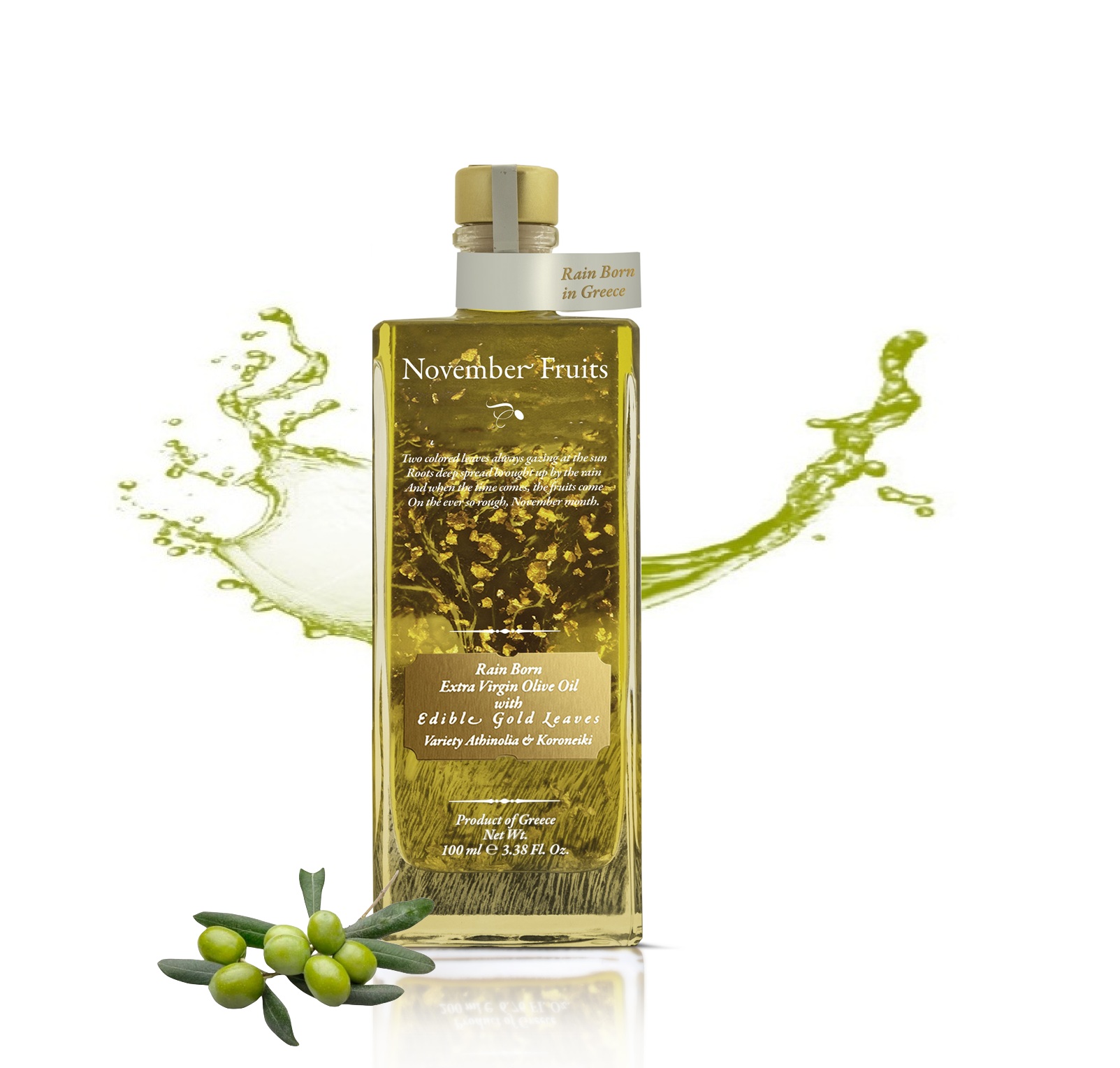 Grecka oliwa z oliwek Extra Virgin November Fruits z płatkami złota 100ml